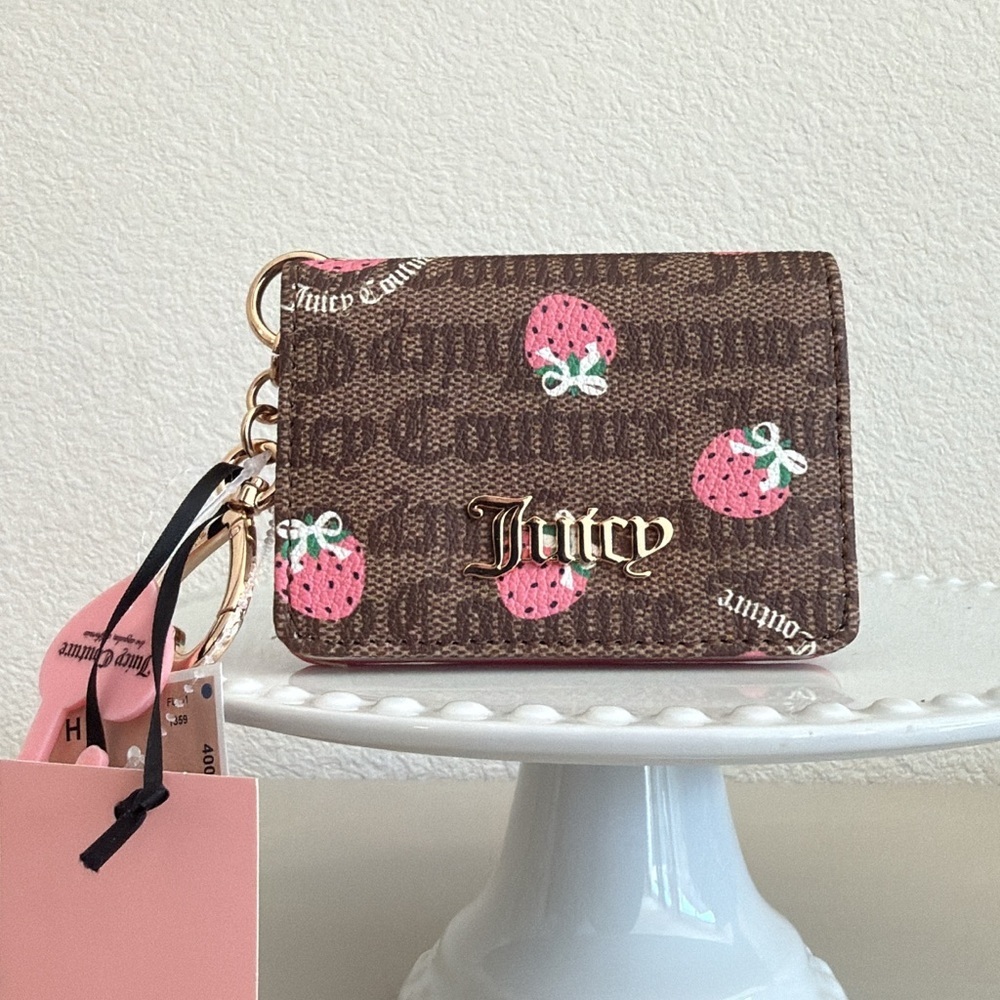 Juicy Couture Brown Wallet with Pink Strawberry Print